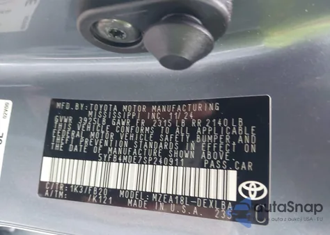 2025 Toyota Corolla Le из США, поврежденный, VIN 5YFB4MDE7SP240911